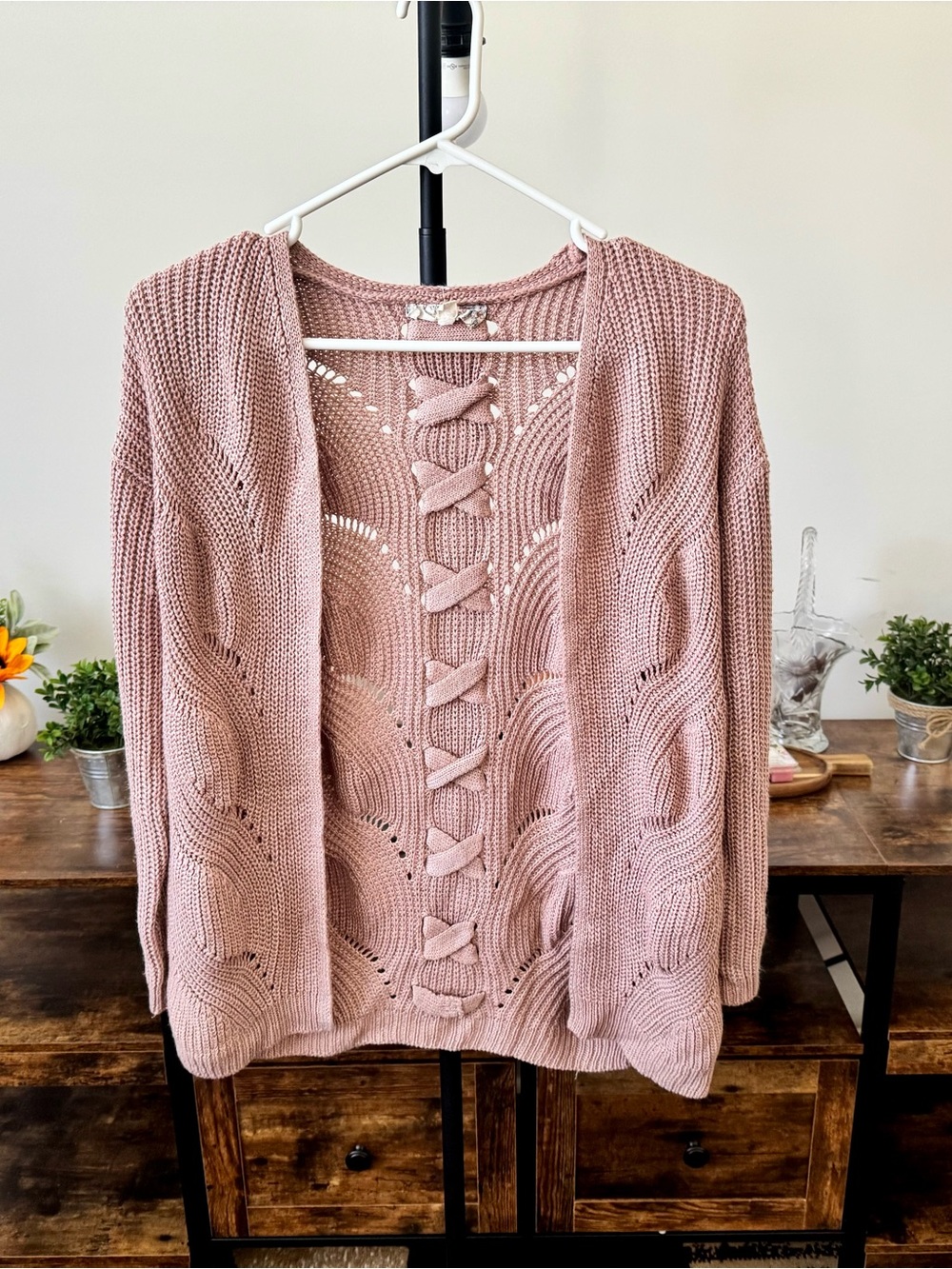 Pink Republic Blush Pink Open-Front Cardigan with Back Bow Detail